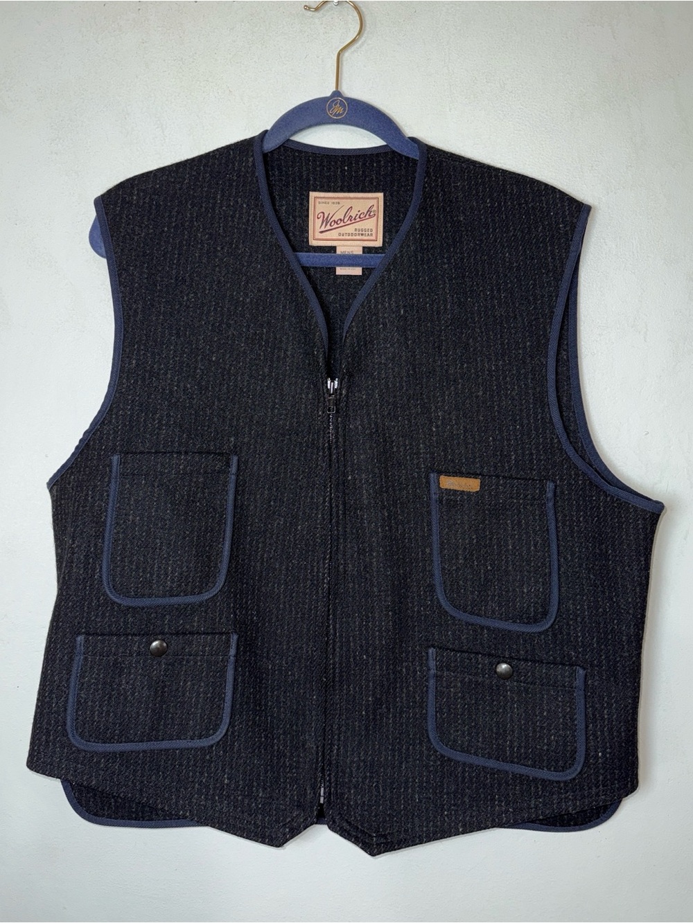 Woolrich Vintage Rugged Outdoor Wear Zip-Up Wool Vest USA Front Snap Pockets L